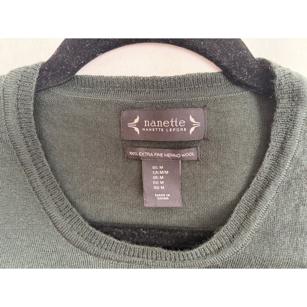 Nanette Lepore Dark Green Extra Fine Merino Wool Ruffle Cuff Sweater Medium